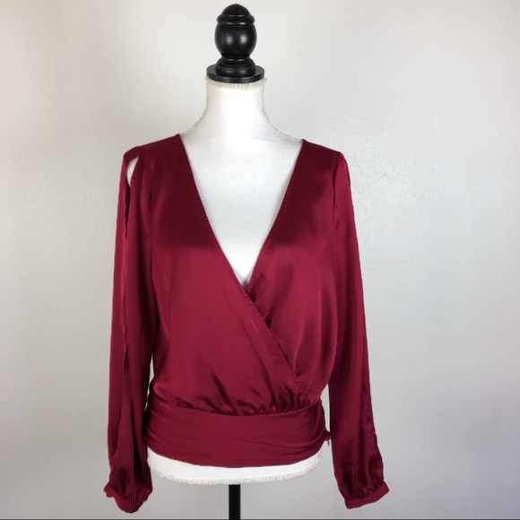 bebe Tops - Bebe Open Arm Long Sleeve V-Neck Blouse Top Size L